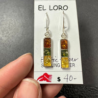 Baltic Amber Multistone Colorful Natural Cabochon Cut Gemstone Sterling Silver Drop Earrings