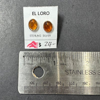 Baltic Amber Oval Natural Gemstone Sterling Silver Stud Earrings