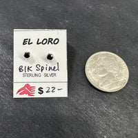 Black Spinel Faceted Crystal Sterling Silver Stud Earrings