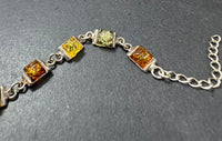 Amber Baltic Multicolored Natural Link Sterling Silver Bracelet