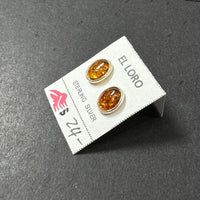 Baltic Amber Oval Natural Gemstone Sterling Silver Stud Earrings