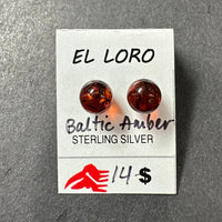 Baltic Amber Round Ball Natural Gemstone Sterling Silver Stud Earrings