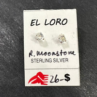 Rainbow Moonstone White Clear Cloudlike Faceted Crystal Sterling Silver Stud Earrings