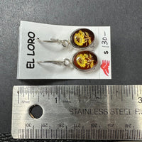 Baltic Amber Carved Floral Leaf Colorful Natural Cabochon Cut Gemstone Sterling Silver Earrings