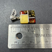 Baltic Amber Multistone Medium Colorful Natural Cabochon Cut Gemstone Sterling Silver Pendant