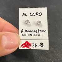 Rainbow Moonstone White Clear Cloudlike Faceted Crystal Sterling Silver Stud Earrings