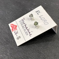 Tourmaline Blue-Green Faceted Crystal Sterling Silver Stud Earrings
