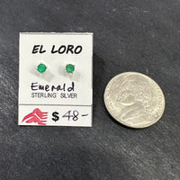 Emerald Green Beryl Bright Faceted Crystal Sterling Silver Stud Earrings