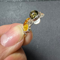 Baltic Amber Multistone Floral Leaf Colorful Natural Cabochon Cut Gemstone Sterling Silver Pendant