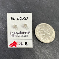 Labradorite Light Grey Cloudlike Faceted Crystal Sterling Silver Stud Earrings