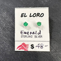 Emerald Green Beryl Bright Faceted Crystal Sterling Silver Stud Earrings