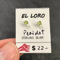 Peridot Lime Green Faceted Crystal Sterling Silver Stud Earrings