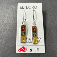 Baltic Amber Multistone Colorful Natural Cabochon Cut Gemstone Sterling Silver Drop Earrings