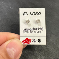 Labradorite Light Grey Cloudlike Faceted Crystal Sterling Silver Stud Earrings