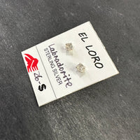 Labradorite Light Grey Cloudlike Faceted Crystal Sterling Silver Stud Earrings