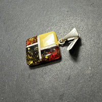 Baltic Amber Multistone Medium Colorful Natural Cabochon Cut Gemstone Sterling Silver Pendant