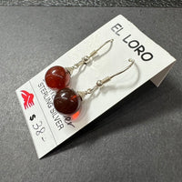 Baltic Amber Natural Cherry Red Round Gemstone Sterling Silver Drop Earrings