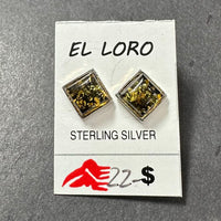 Baltic Amber Square Green Natural Gemstone Sterling Silver Stud Earrings