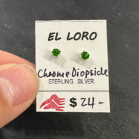 Chrome Diopside Rich Green Faceted Crystal Sterling Silver Stud Earrings
