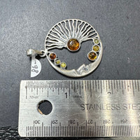 Baltic Amber Multistone Sun Moon Colorful Natural Cabochon Cut Gemstone Sterling Silver Pendant
