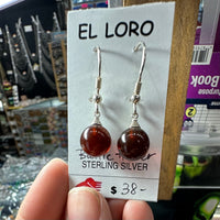 Baltic Amber Natural Cherry Red Round Gemstone Sterling Silver Drop Earrings