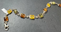 Amber Baltic Multicolored Natural Link Sterling Silver Bracelet
