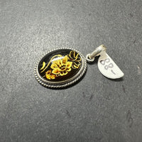 Baltic Amber Carved Floral Leaf Colorful Natural Cabochon Cut Gemstone Sterling Silver Pendant