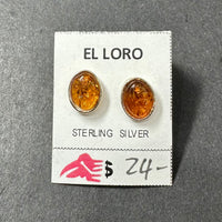 Baltic Amber Oval Natural Gemstone Sterling Silver Stud Earrings