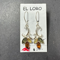Baltic Amber Multistone Floral Leaf Colorful Natural Cabochon Cut Gemstone Sterling Silver Drop Earrings