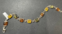 Amber Baltic Multicolored Natural Link Sterling Silver Bracelet