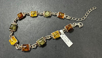 Amber Baltic Multicolored Natural Link Sterling Silver Bracelet