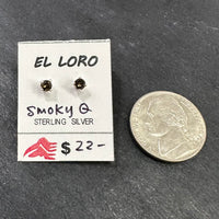 Smoky Quartz Brown Faceted Crystal Sterling Silver Stud Earrings