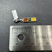 Baltic Amber Multistone Colorful Natural Cabochon Cut Gemstone Sterling Silver Pendant