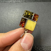 Baltic Amber Multistone Medium Colorful Natural Cabochon Cut Gemstone Sterling Silver Pendant
