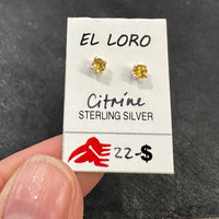 Citrine Golden Yellow Faceted Crystal Sterling Silver Stud Earrings