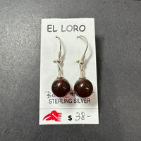 Baltic Amber Natural Cherry Red Round Gemstone Sterling Silver Drop Earrings