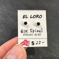 Black Spinel Faceted Crystal Sterling Silver Stud Earrings