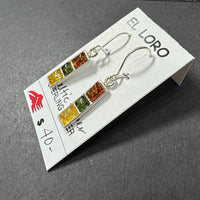 Baltic Amber Multistone Colorful Natural Cabochon Cut Gemstone Sterling Silver Drop Earrings