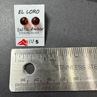 Baltic Amber Round Ball Natural Gemstone Sterling Silver Stud Earrings