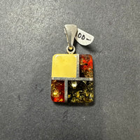Baltic Amber Multistone Medium Colorful Natural Cabochon Cut Gemstone Sterling Silver Pendant