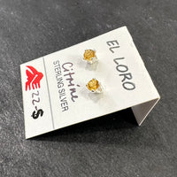 Citrine Golden Yellow Faceted Crystal Sterling Silver Stud Earrings