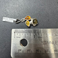 Baltic Amber Multistone Floral Leaf Colorful Natural Cabochon Cut Gemstone Sterling Silver Pendant