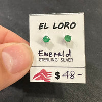 Emerald Green Beryl Bright Faceted Crystal Sterling Silver Stud Earrings