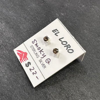 Smoky Quartz Brown Faceted Crystal Sterling Silver Stud Earrings