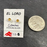 Citrine Golden Yellow Faceted Crystal Sterling Silver Stud Earrings