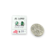 Emerald Dark Green Beryl Raw Crystal Sterling Silver Stud Earrings