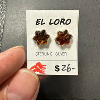 Baltic Amber Star Shape Natural Gemstone Sterling Silver Stud Earrings