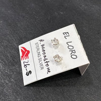 Rainbow Moonstone White Clear Cloudlike Faceted Crystal Sterling Silver Stud Earrings