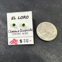 Chrome Diopside Rich Green Faceted Crystal Sterling Silver Stud Earrings