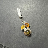 Baltic Amber Multistone Floral Leaf Colorful Natural Cabochon Cut Gemstone Sterling Silver Pendant